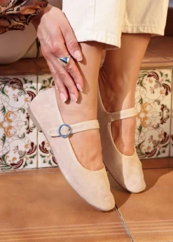Linzi Graceful Nude Faux Suede Ballet Pumps