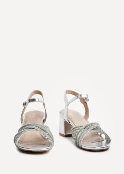 Linzi Gracie Silver Faux Leather Diamante Crossover Heeled Sandals