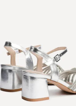 Linzi Gracie Silver Faux Leather Diamante Crossover Heeled Sandals