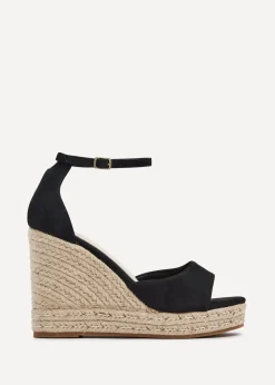 Linzi Gracio Black Faux Suede Rope Platform Wedge