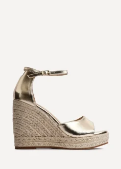 Linzi Gracio Gold Faux Leather Rope Platform Wedge
