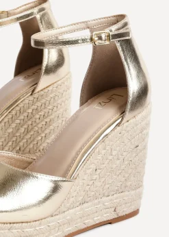 Linzi Gracio Gold Faux Leather Rope Platform Wedge