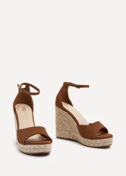 Linzi Gracio Tan Faux Suede Rope Platform Wedge
