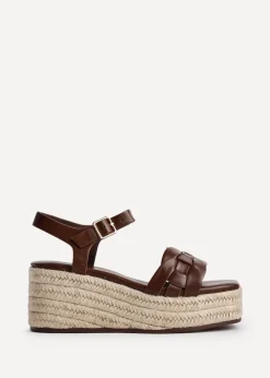 Linzi Grazia Brown Faux Leather Plaited Platform Wedge