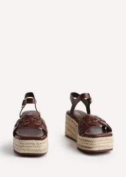 Linzi Grazia Brown Faux Leather Plaited Platform Wedge