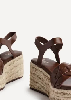 Linzi Grazia Brown Faux Leather Plaited Platform Wedge