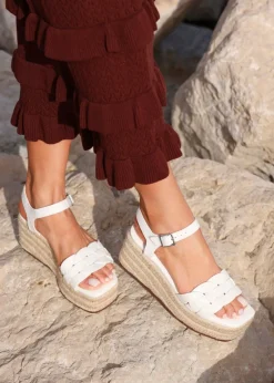 Linzi Grazia White Faux Leather Plaited Platform Wedge