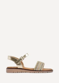 Linzi Halo Gold Weaved Embellished Flat Sandals