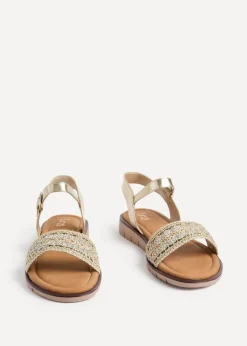 Linzi Halo Gold Weaved Embellished Flat Sandals