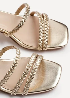 Linzi Hariette Gold Faux Leather Plaited Block Heeled Sandals