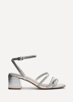 Linzi Hariette Silver Faux Leather Plaited Block Heeled Sandals