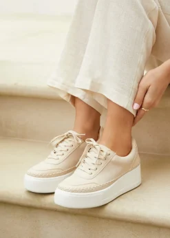Linzi Harlem Sand Faux Suede And Leather Mix Platform Trainer