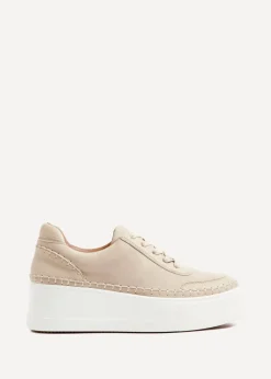 Linzi Harlem Sand Faux Suede And Leather Mix Platform Trainer