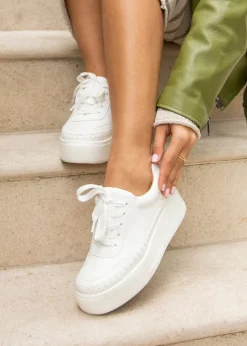 Linzi Harlem White Faux Leather Platform Trainer