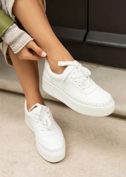 Linzi Harlem White Faux Leather Platform Trainer