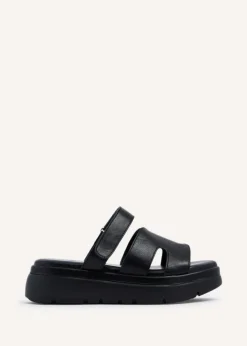 Linzi Harper Black Faux Leather Chunky Link Strap Sandal