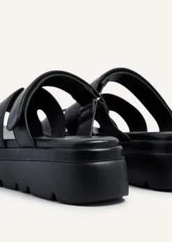 Linzi Harper Black Faux Leather Chunky Link Strap Sandal