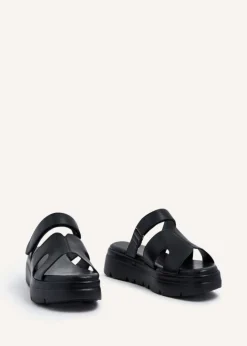 Linzi Harper Black Faux Leather Chunky Link Strap Sandal