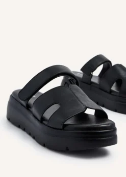 Linzi Harper Black Faux Leather Chunky Link Strap Sandal