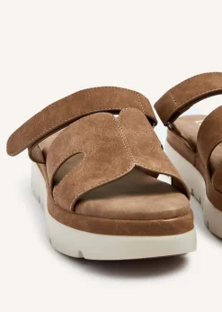 Linzi Harper Tan Faux Nubuck Chunky Link Strap Sandal