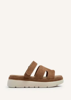 Linzi Harper Tan Faux Nubuck Chunky Link Strap Sandal