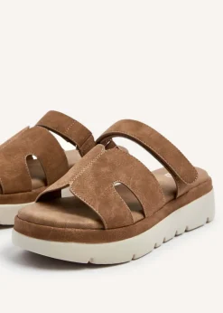 Linzi Harper Tan Faux Nubuck Chunky Link Strap Sandal