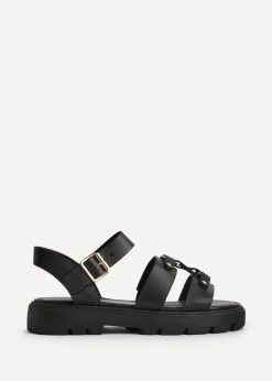 Linzi Hattie Black Faux Leather Studded Gladiator Chunky Sandals