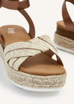 Linzi Hazel Bronze Faux Leather Raffia Espadrille Inspired Flatform Sandal