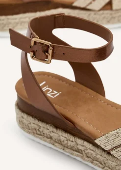 Linzi Hazel Bronze Faux Leather Raffia Espadrille Inspired Flatform Sandal