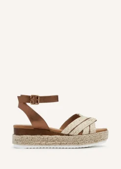Linzi Hazel Bronze Faux Leather Raffia Espadrille Inspired Flatform Sandal