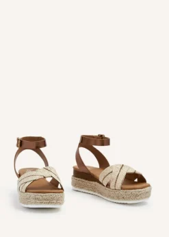 Linzi Hazel Bronze Faux Leather Raffia Espadrille Inspired Flatform Sandal