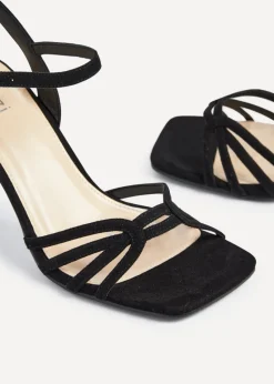 Linzi Helena Wide Fit Black Suede Heeled Sandals