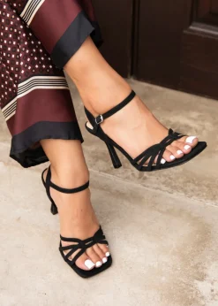 Linzi Helena Wide Fit Black Suede Heeled Sandals