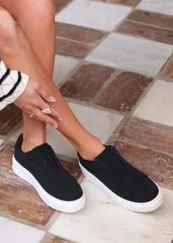 Linzi Henley Black Textured Slip On Platform Trainers