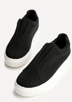 Linzi Henley Black Textured Slip On Platform Trainers