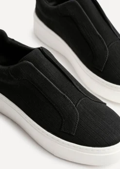 Linzi Henley Black Textured Slip On Platform Trainers