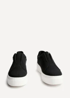 Linzi Henley Black Textured Slip On Platform Trainers