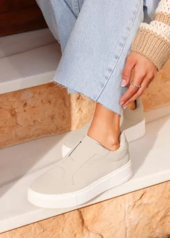 Linzi Henley Taupe Textured Slip On Platform Trainers