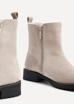 Linzi Holland Wide Fit Beige Faux Suede Classic Chelsea Boot