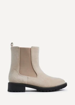 Linzi Holland Wide Fit Beige Faux Suede Classic Chelsea Boot