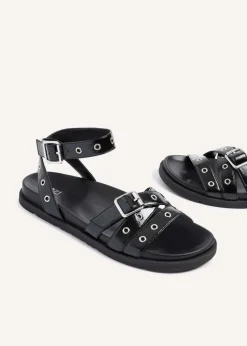 Linzi Huxley Black Faux Patent Eyelet Detailed Two Part Sandal