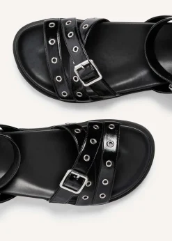 Linzi Huxley Black Faux Patent Eyelet Detailed Two Part Sandal