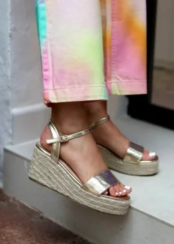 Linzi Illusion Gold Faux Leather Rope Platform Wedge