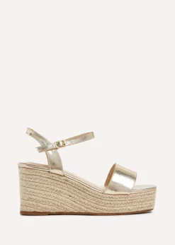 Linzi Illusion Gold Faux Leather Rope Platform Wedge