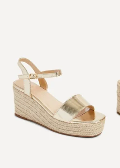 Linzi Illusion Gold Faux Leather Rope Platform Wedge