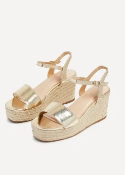 Linzi Illusion Gold Faux Leather Rope Platform Wedge
