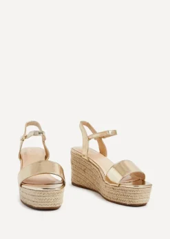 Linzi Illusion Gold Faux Leather Rope Platform Wedge