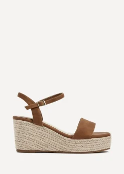 Linzi Illusion Tan Faux Nubuck Rope Platform Wedge