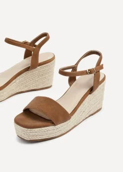 Linzi Illusion Tan Faux Nubuck Rope Platform Wedge
