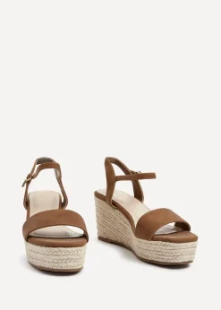 Linzi Illusion Tan Faux Nubuck Rope Platform Wedge